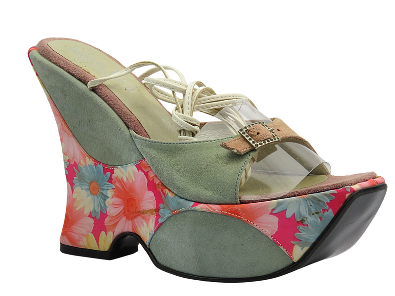 Sandały damskie na koturnie turkusowe Roberto Vitali 332P52