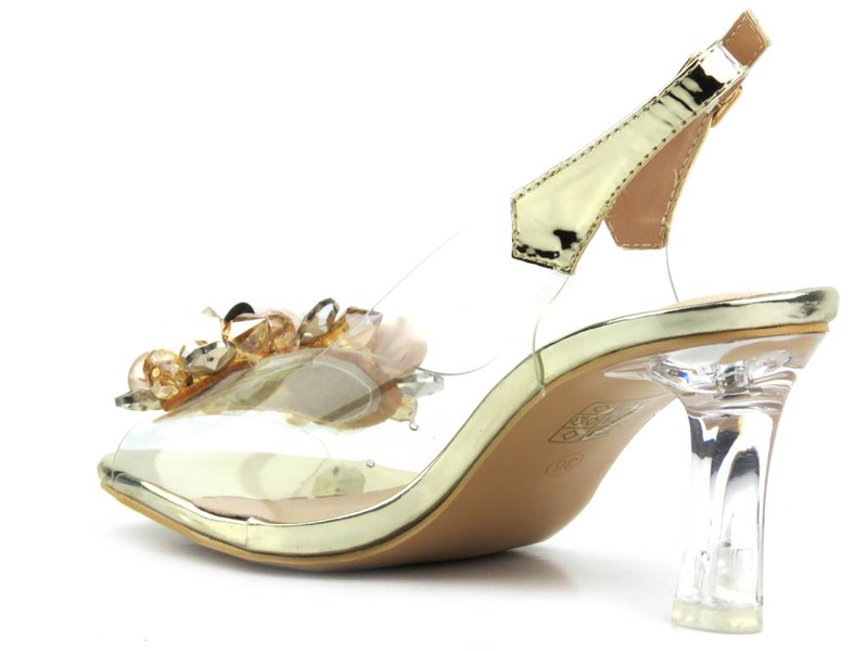 Sandały damskie z transparentną cholewką - S. Barski X951-K, złote