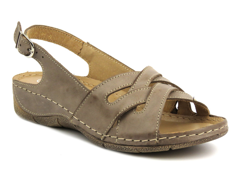 Skórzane sandały damskie - HELIOS Komfort 134, beżowe