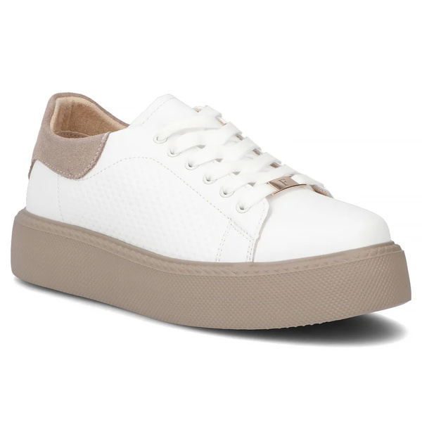 Wygodne sneakersy damskie ze skóry naturalnej na platformie Filippo DP7502/26, białe