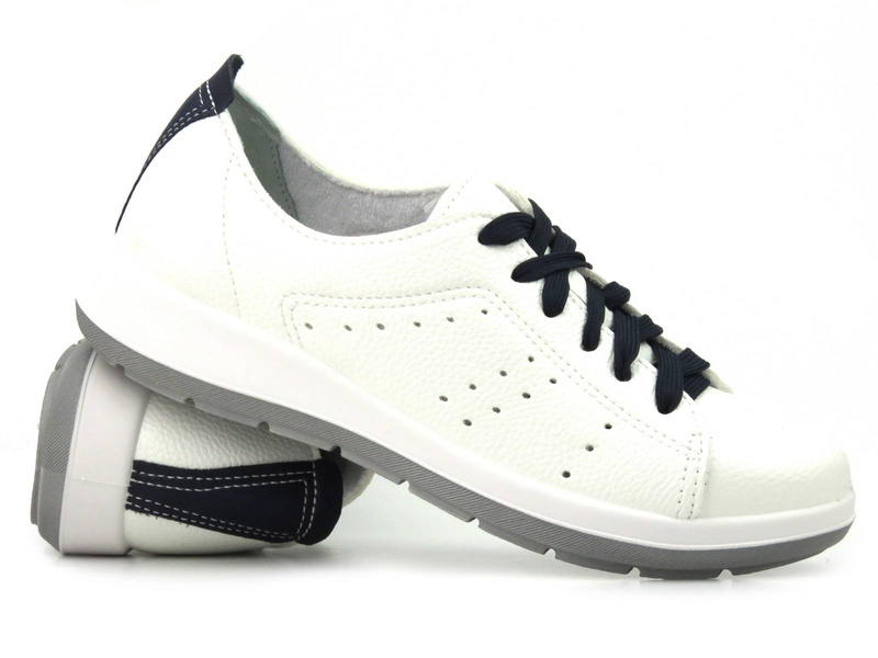 Wygodne półbuty damskie na wiosnę i lato - Inblu WG-26, białe z granatem