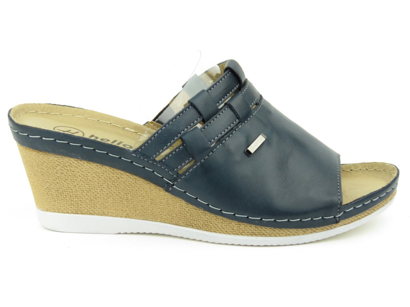 Wygodne klapki damskie na koturnie - Helios Komfort 276, granatowe