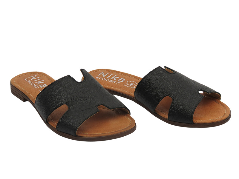 Skórzane klapki damskie Nika Komfort 1253, czarne