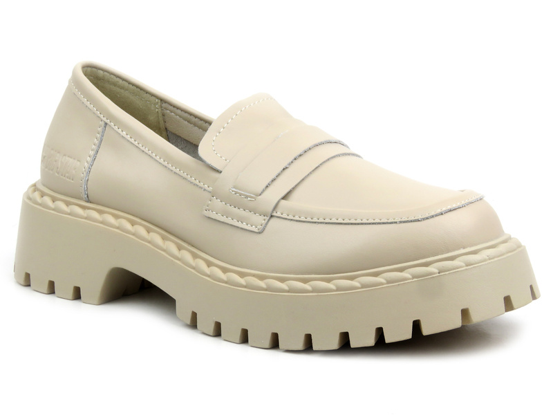 Skórzane półbuty, loafersy damskie - Big Star LL274457, beżowe