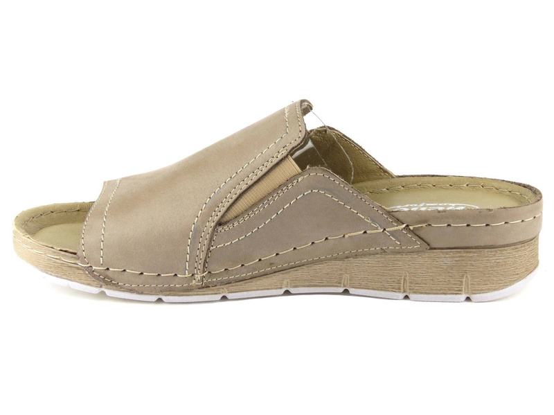 Wygodne, miękkie klapki damskie skórzane - HELIOS Komfort 260, beżowe