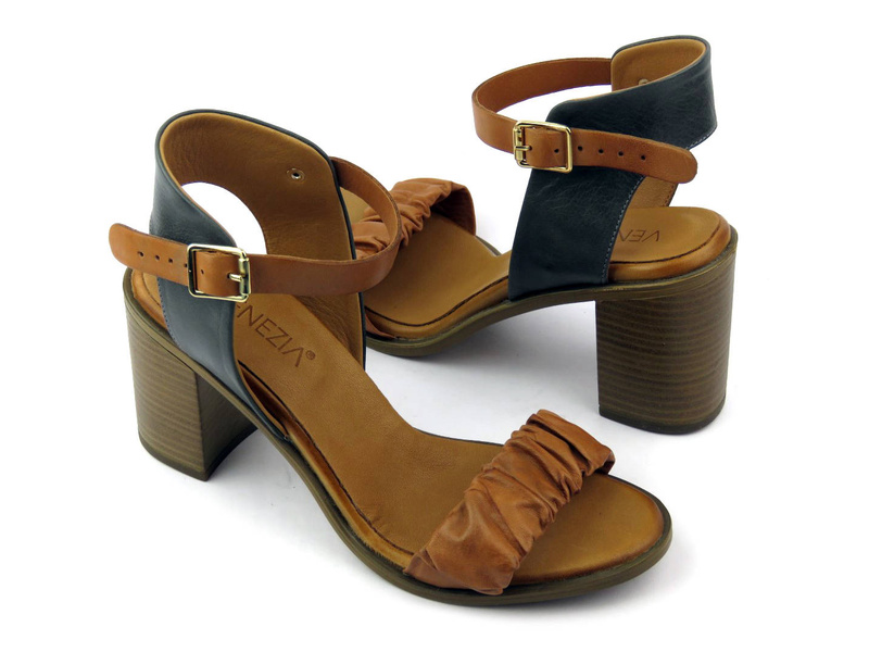 Sandały damskie na słupku - VENEZIA 030170903, brązowo-czarne