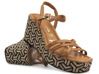 Sandały damskie na koturnie - TAMARIS 1-28014-42, brązowe