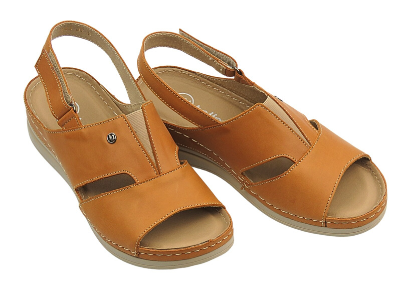 Skórzane sandały damskie - HELIOS Komfort 143, jasnobrązowe 2