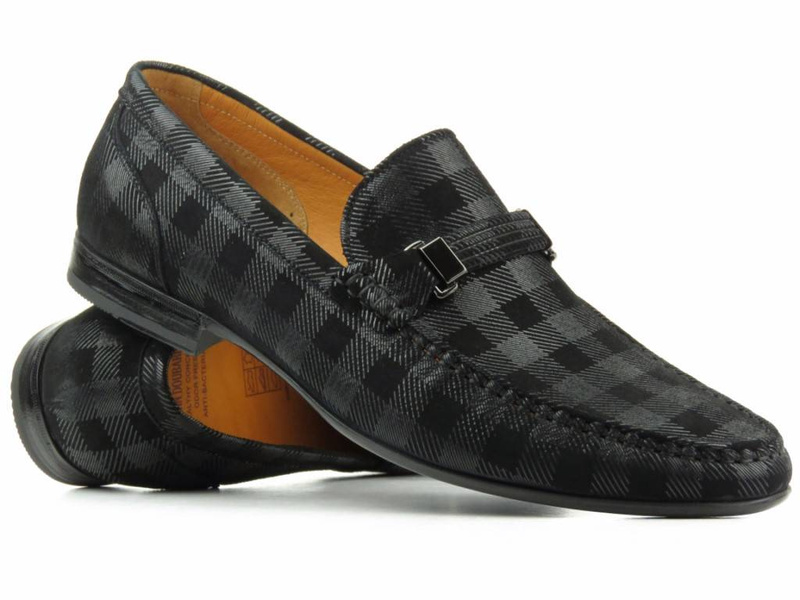 Eleganckie mokasyny męskie JOHN DOUBARE 673A-15-H04, czarne w kratkę