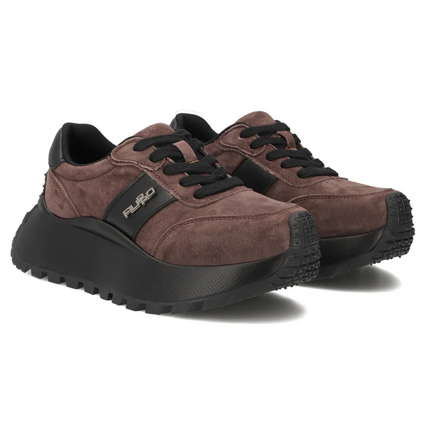 Damskie sneakersy skórzane zamszowe Filippo DP6785/26 ciemnobrązowe – wygodne półbuty na grubej podeszwie