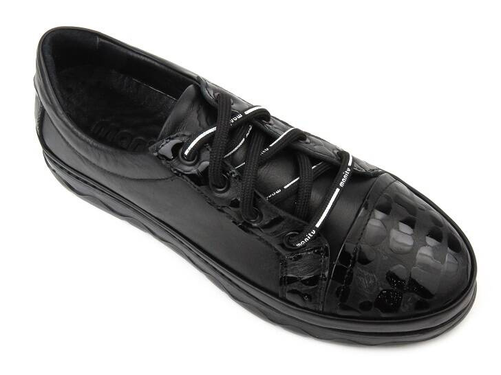 Komfortowe półbuty damskie skórzane - MANITU 850107-01, czarne