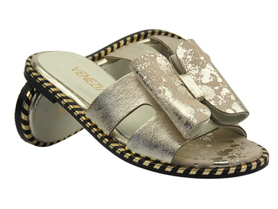 Skórzane złote klapki damskie Venezia L054LEGOOBK034,