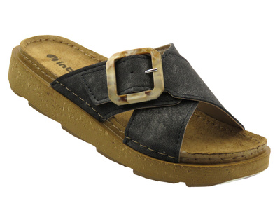 Klapki damskie z klamrami czarne INBLU ED-25