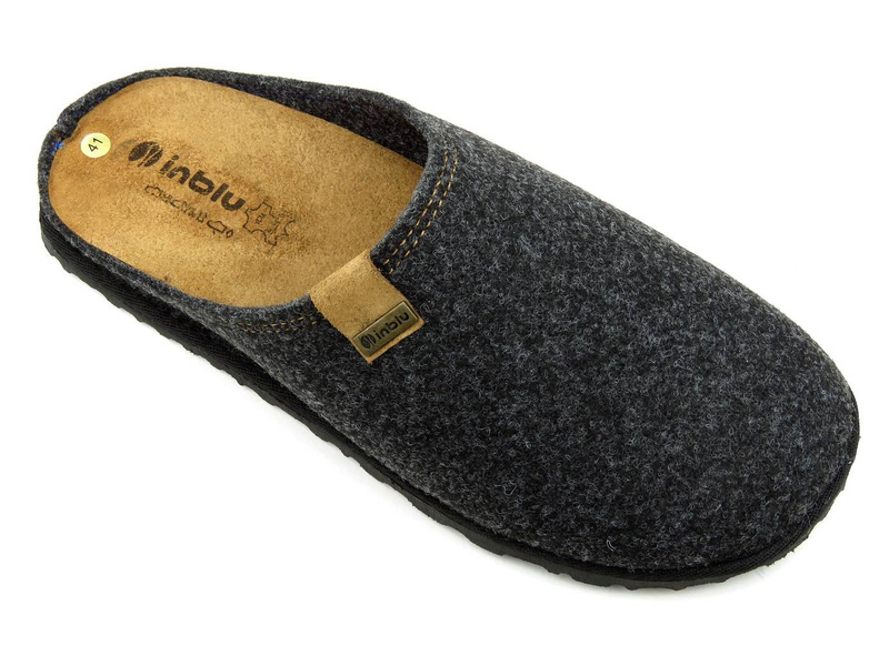 Ciepłe kapcie męskie z wyjmowaną, skórzaną wkładką - INBLU SI-01, grafit