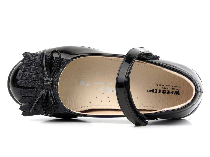 Lakierowane balerinki dziecięce z paskiem na rzep - WEESTEP R555954135, czarne