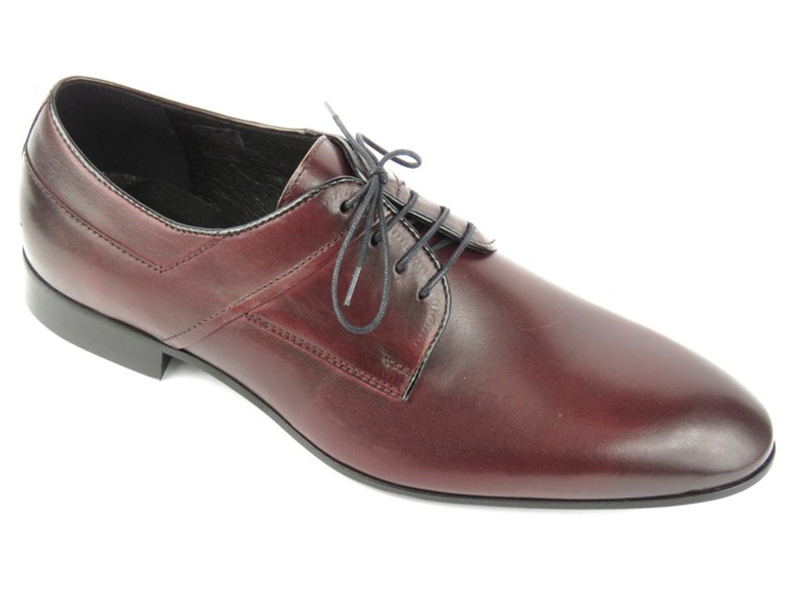 Skórzane półbuty męskie wizytowe w kolorze wiśni - Conhpol 6714