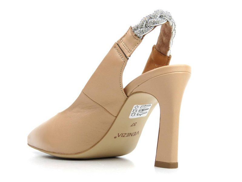Skórzane czółenka na poszerzonej szpilce - VENEZIA 2660 800, beżowe