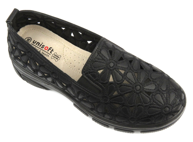 Ażurowe półbuty damskie - UNISOFT 23PB02-5592, czarne