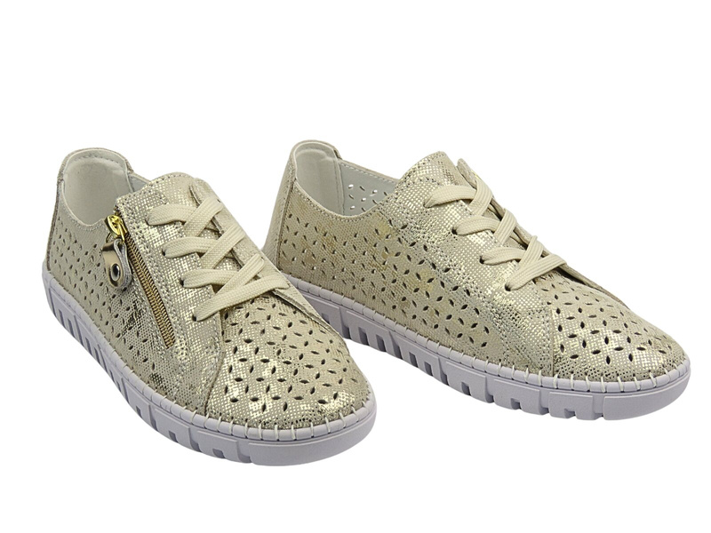 Ażurowe półbuty damskie złote Evento 25SP18-8205