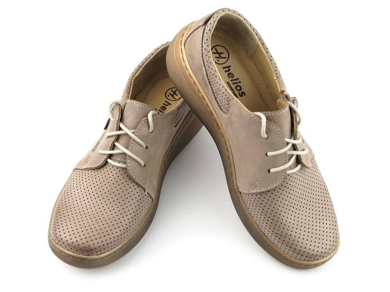 Skórzane półbuty damskie na grubej podeszwie - Helios Komfort 328S, beżowe