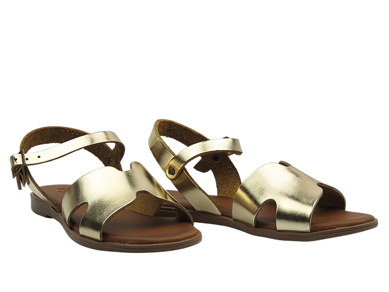 Skórzane sandały damskie złote Cambell 25-64302