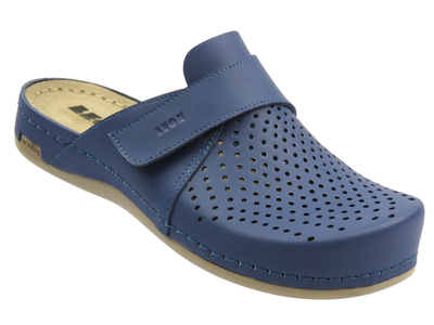 Skórzane, ażurowe klapki damskie granatowe Leon 970