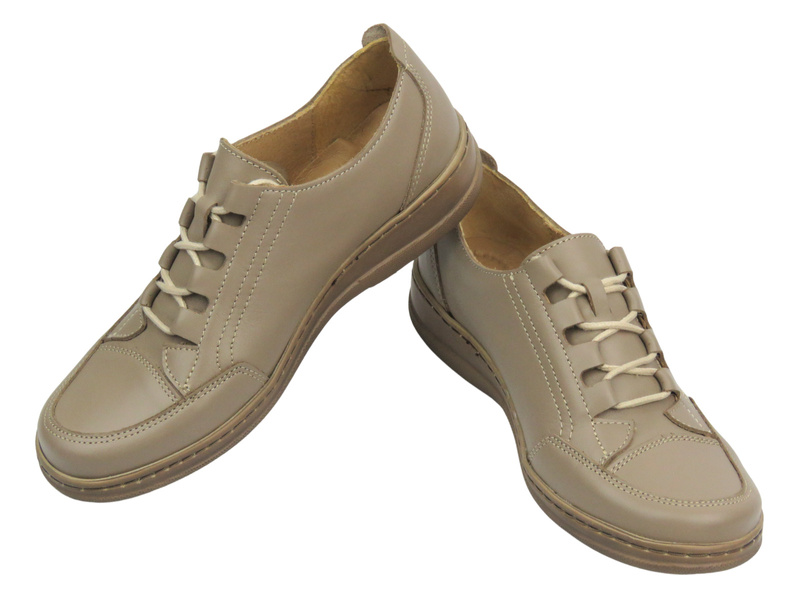 Wygodne półbuty damskie ze skóry naturalnej Helios Komfort 408, beżowe