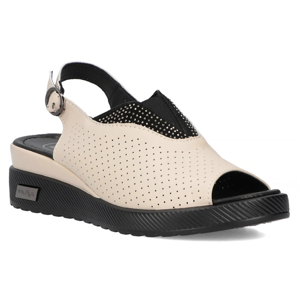 Skórzane sandały damskie na platformie beżowe Filippo DS6145/25