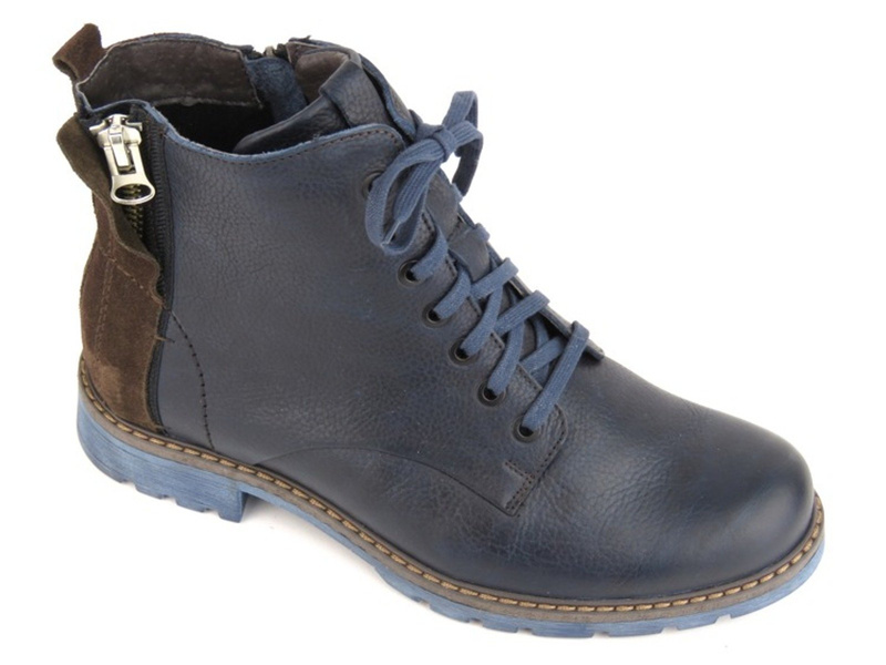 Granatowe trzewiki męskie zimowe ze skóry naturalnej - NIK Giatoma Niccoli 0487