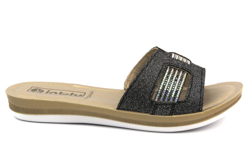 Wygodne klapki damskie z błyszczącą cholewką - INBLU BA-50, czarne