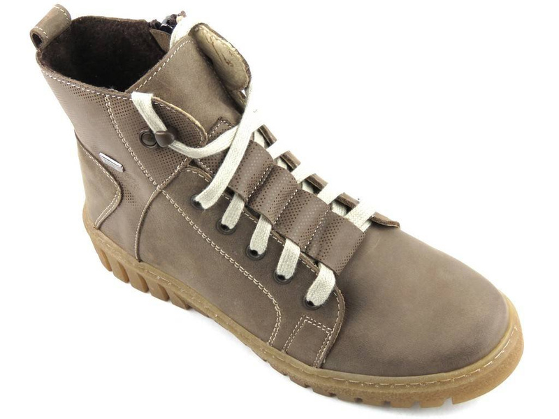 Skórzane trapery damskie HELIOS Komfort 577, ciemny beż