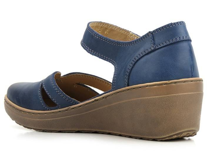 Skórzane półbuty damskie z wycięciami - HELIOS Komfort 364, granatowe