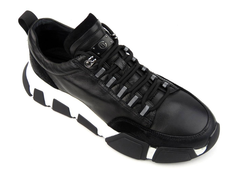 Sneakersy, buty sportowe męskie ze skóry naturalnej - JOHN DOUBARE Q258-W5-A59, czarne