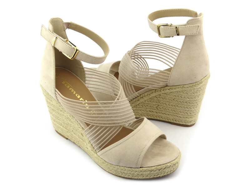 Sandały damskie z modnie zdobioną cholewką - TAMARIS 28350, beżowe