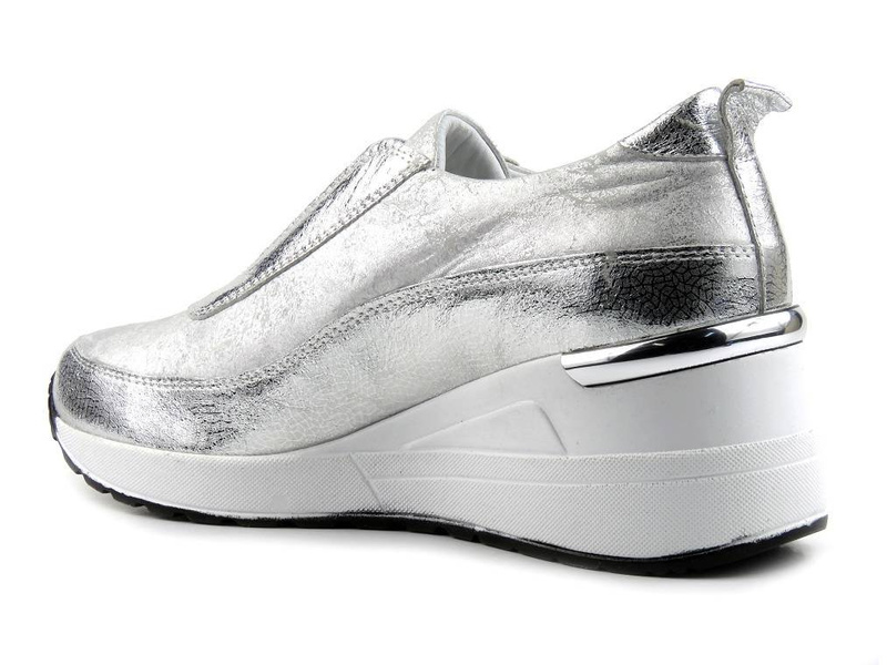 Buty damskie sportowe na koturnie - Venezia 4024, srebrne