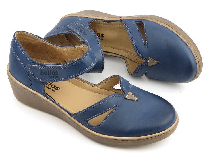 Skórzane półbuty damskie z wycięciami - HELIOS Komfort 364, granatowe