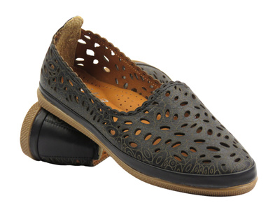 Skórzane półbuty damskie polskiej marki czarne Nika Komfort H-477