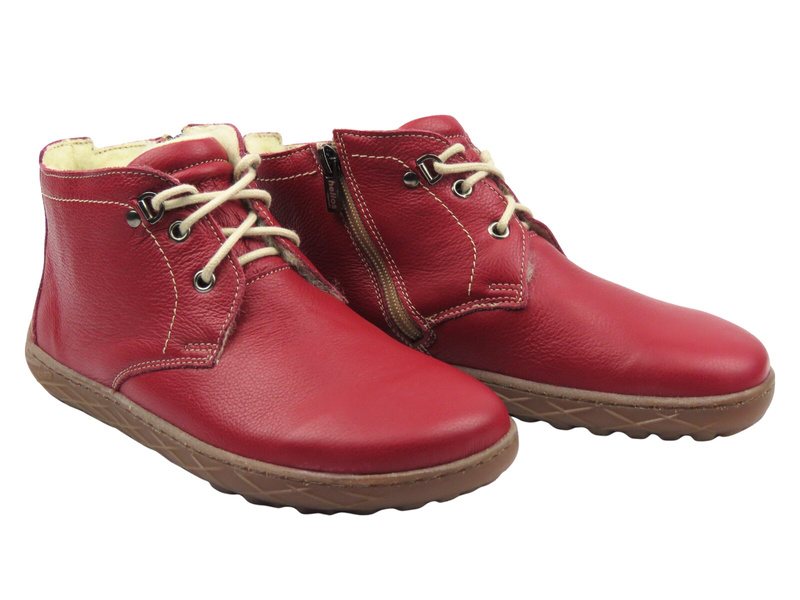 Wygodne, wełniane botki damskie BareFoot - Helios Komfort 501P, czerwone