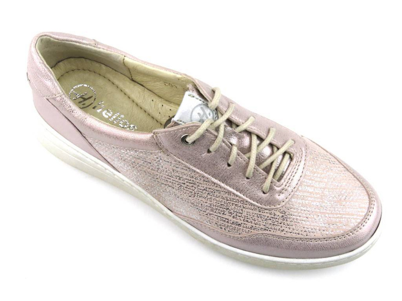 Skórzane sneakersy damskie na platformie - HELIOS Komfort 303, różowe