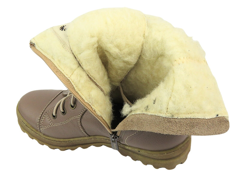 Skórzane trapery damskie - HELIOS Komfort 611, khaki