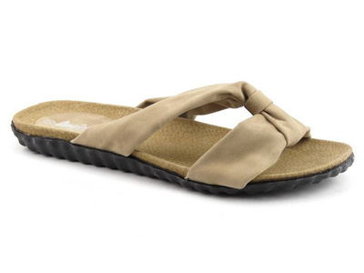 Klapki damskie ze skórzaną wkładką - AMERICAN CLUB XH 11109-1, beżowe