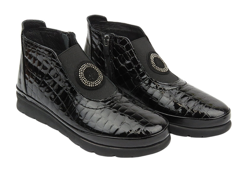 Botki, trzewiki damskie lakierowane - VENEZIA L007CRBLOBB034, czarne na suwak