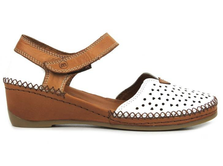 Sandały damskie na koturnie - Manitu 910156, białe