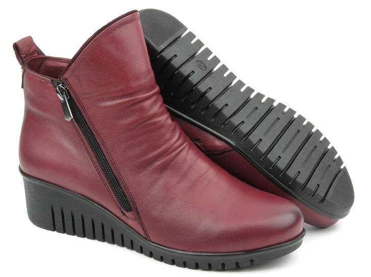 Botki damskie na dwa suwaki - COMFORTABEL 962319, bordowe