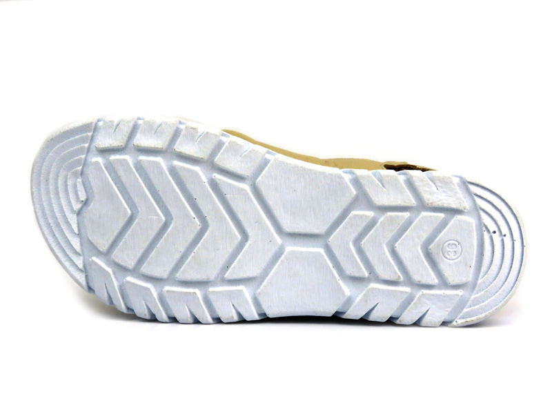 Skórzane sandały damskie na rzep - Potocki 24-84300, beżowe