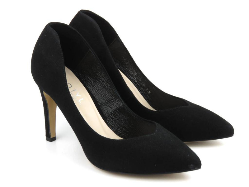 Zamszowe czółenka, szpilki w szpic - KOTYL 7298, czarne