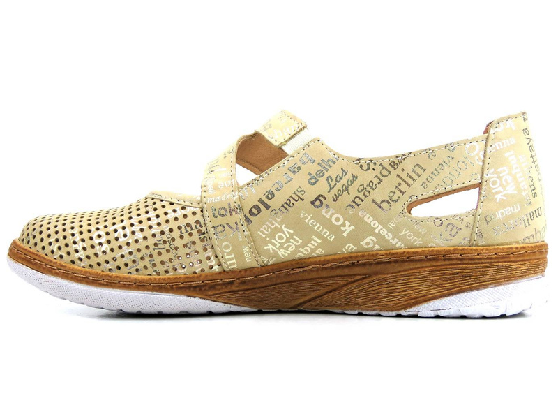 Wygodne półbuty damskie z ażurową cholewką - AXEL Active 1910, beżowo-złote
