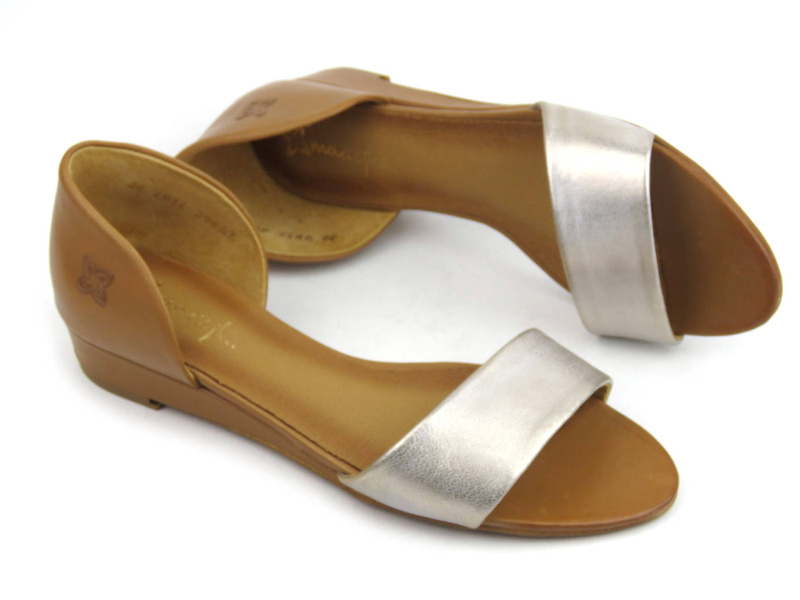 Sandały damskie na niskim koturnie - MACIEJKA 01971-45, brązowo-srebrne