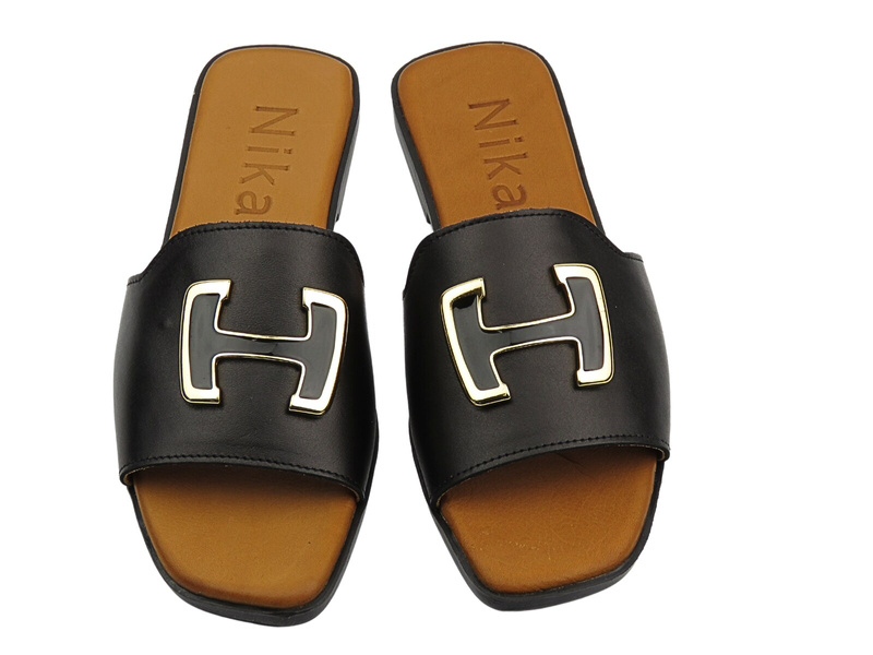 Skórzane klapki damskie czarne Nika Komfort H-484