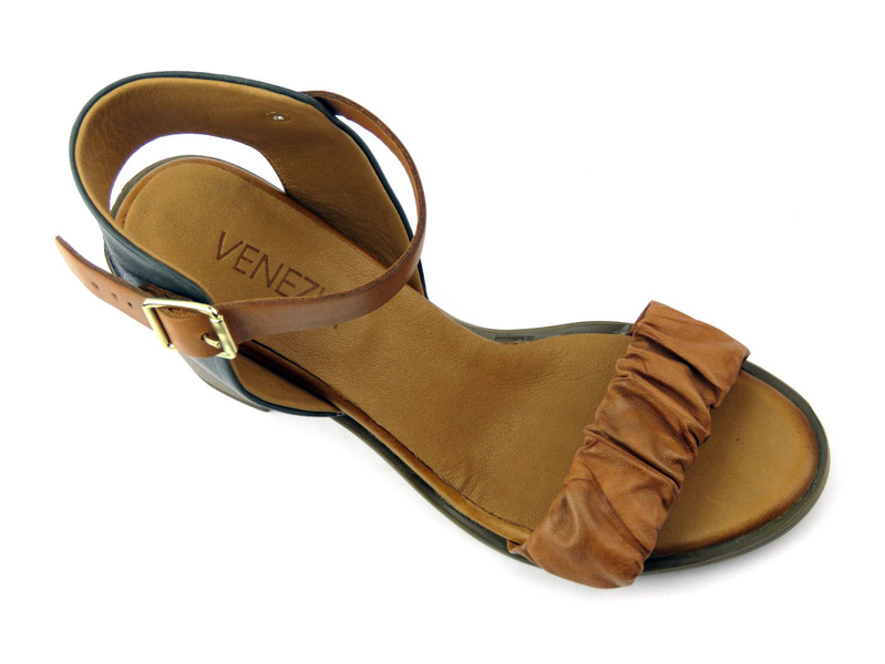 Sandały damskie na słupku - VENEZIA 030170903, brązowo-czarne